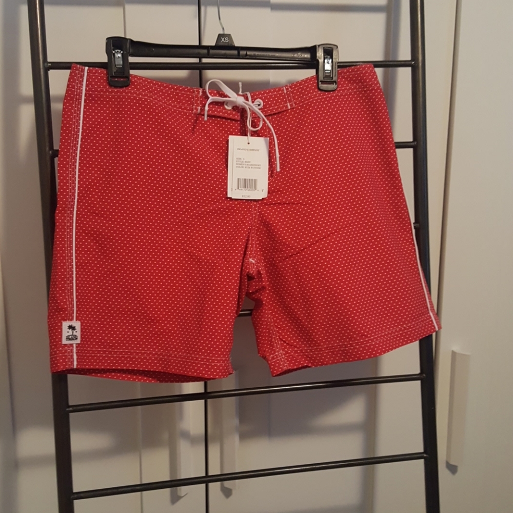 Island co red and white board shorts